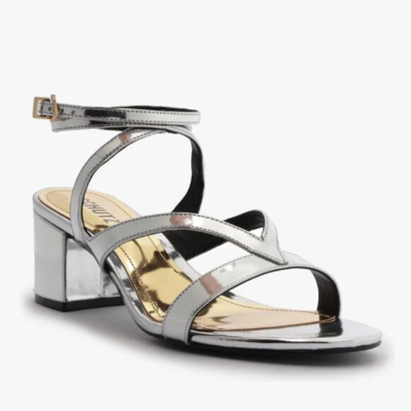 Schutz Silver Mid Block Sandal - Picture 1 of 3